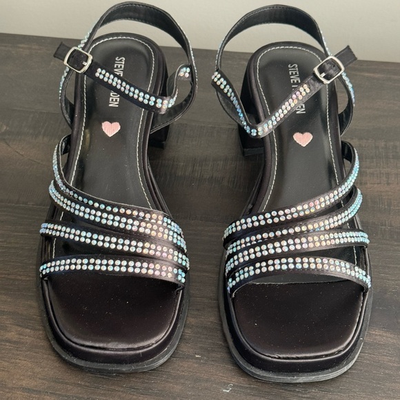 Steve Madden Tween Teen Girls Dreem Black Rhinestone Sandals Dress Shoes 5 6 NEW - Picture 9 of 11